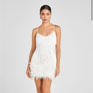 NADINE MERABI White Feather Mini Dress